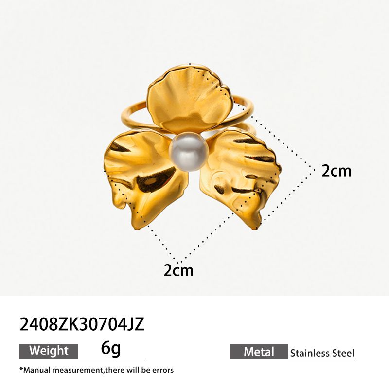 stainless steel flower pearl ring ins high grade titanium steel rings non fading jewelry_ipsvogv.com