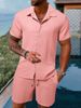Men's Striped Lapel Shirt Shorts Trendy Casual Sports Suit_ipsvogv.com