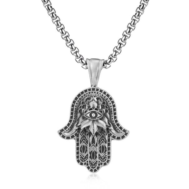 Hand of Fatima Hamsa Pendant ins men's necklace evil eye pendant hip hop necklace accessories_ipsvogv.com