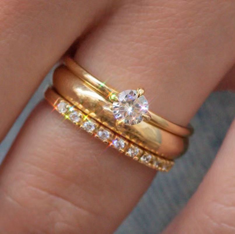 Sanjie Plated Couple Ring Fashion Inlaid Zircon Three Rings Set_ipsvogv.com
