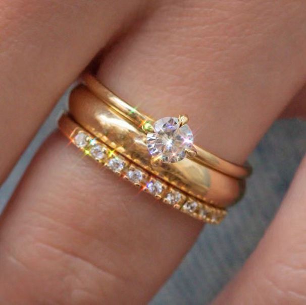 Sanjie Plated Couple Ring Fashion Inlaid Zircon Three Rings Set_ipsvogv.com