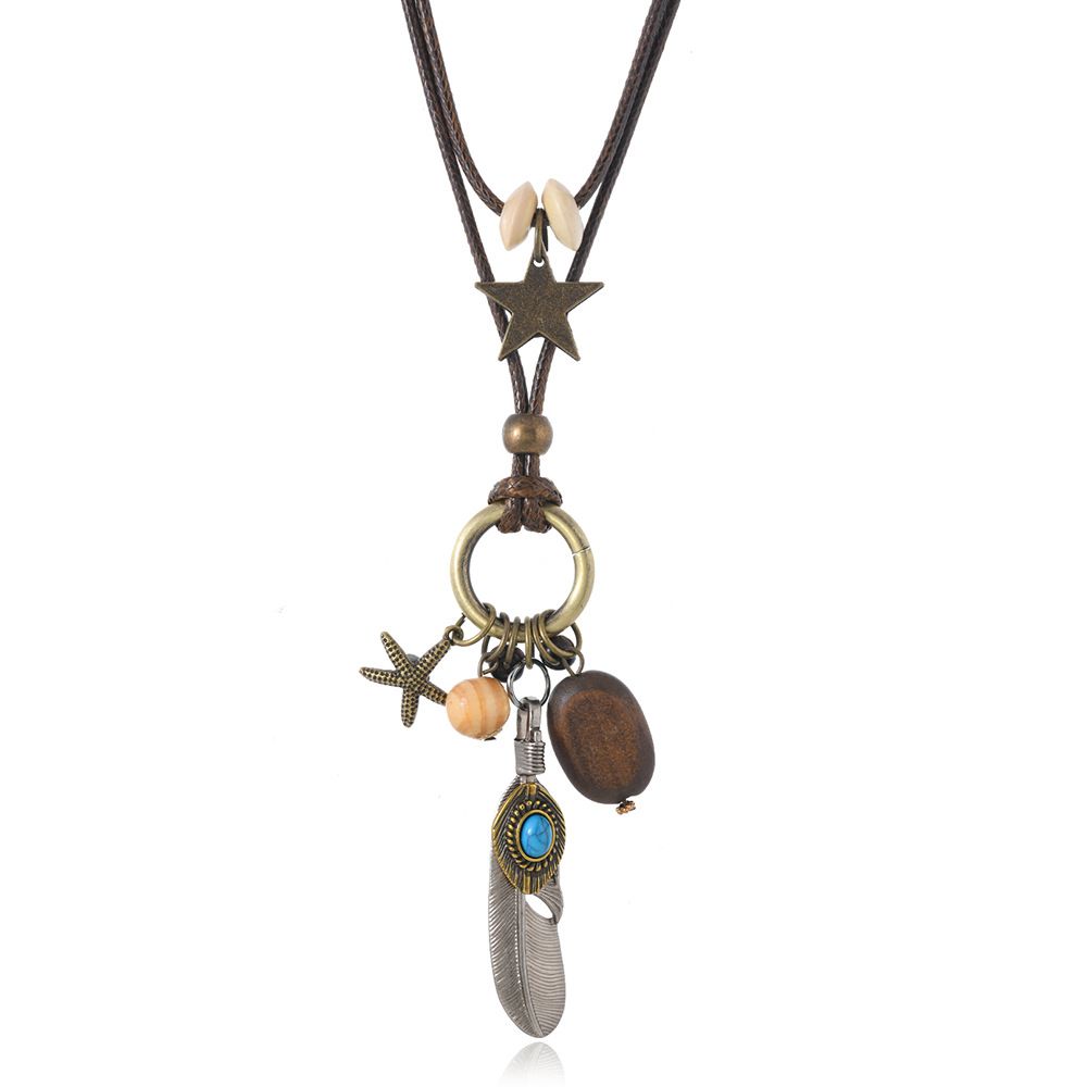 Fashion Double Layer Personality Retro Ethnic Style All Match Sweater Chain New Style Ancient Zen Long Feather Necklace For Women_ipsvogv.com