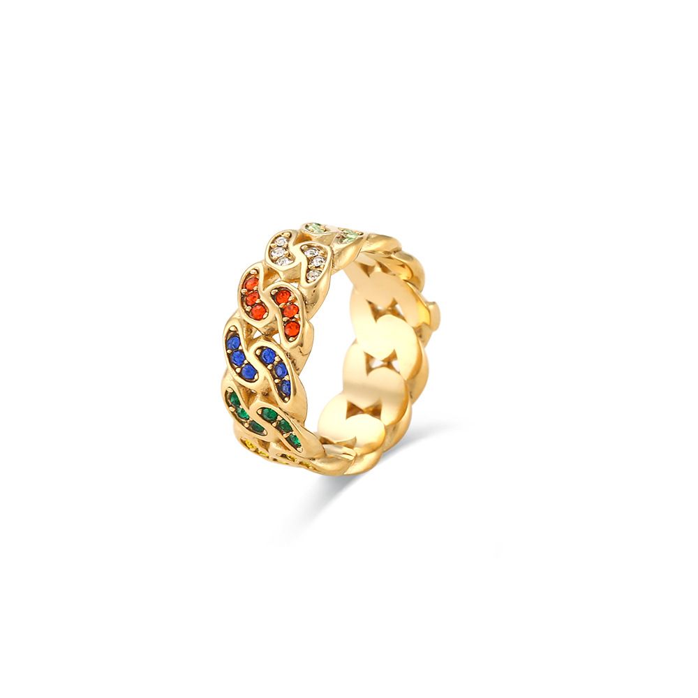 Fashion New Bohemian Cuban Chain Zircon Titanium Steel Ring Jewelry For Women_ipsvogv.com