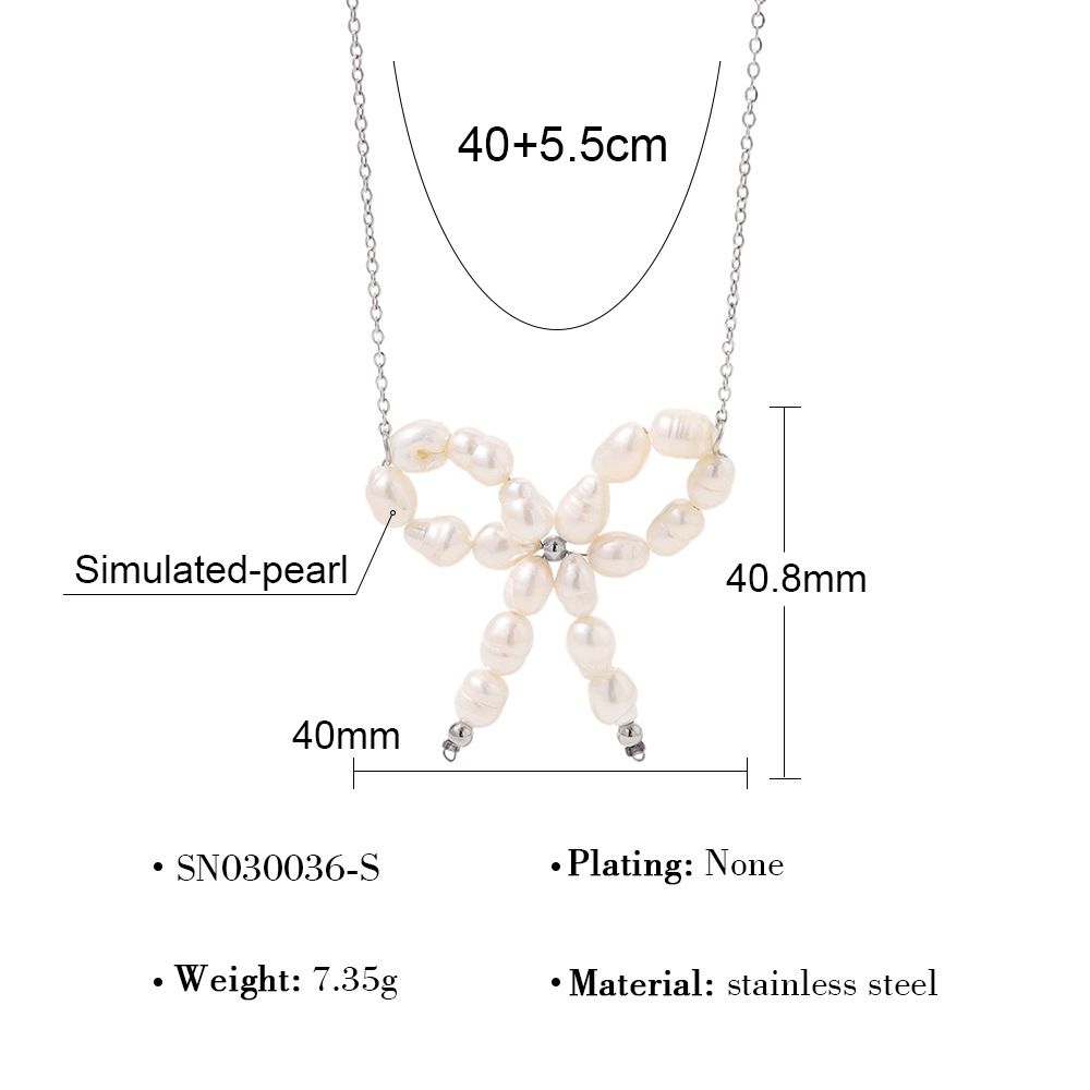 Women's Jewelry Bow Necklace Summer Sweet Light Luxury Style Handmade Pearl Clavicle Necklace_ipsvogv.com