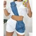 Women's Wholesale New Model Summer Imitation Denim Splicing Short Casual Suit_ipsvogv.com