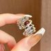 dual Tone Gold Woven Lace Italian Inlaid With Red Zircon Ring, Unique And Niche, Open Mouth Ring For Women , Niche,_ipsvogv.com