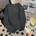 Women's Clothing shirt striped spring and autumn thin long sleeved T shirt women's medium long round neck loose large size women's clothing_ipsvogv.com