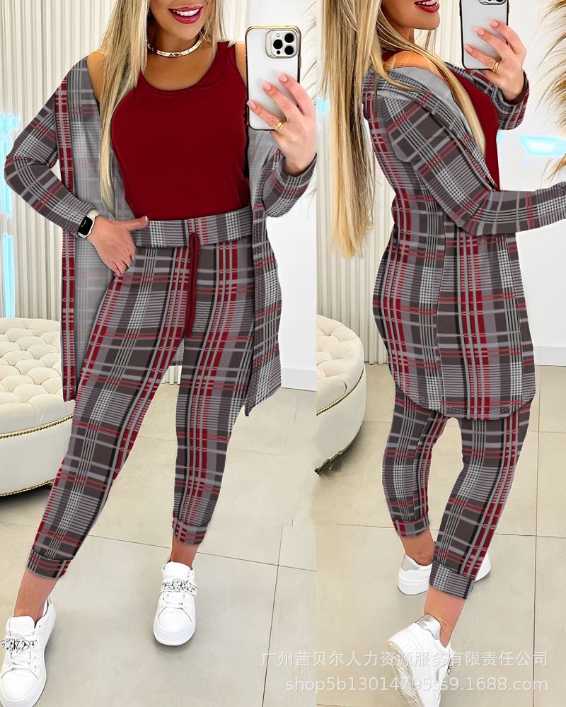 Women's fashion solid color vest + elastic waist trousers set (3-piece set)_ipsvogv.com