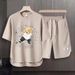 Men's Clothing 2024 Waffle Casual Summer Suit Men's Loose Teen Short sleeved T shirt Shorts Handsome Two piece Suit_ipsvogv.com