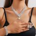 Water Drop Crystal Necklace Earrings Bracelet Set Three Piece Set Full Diamond Clavicle Chain Evening Dress Necklace_ipsvogv.com