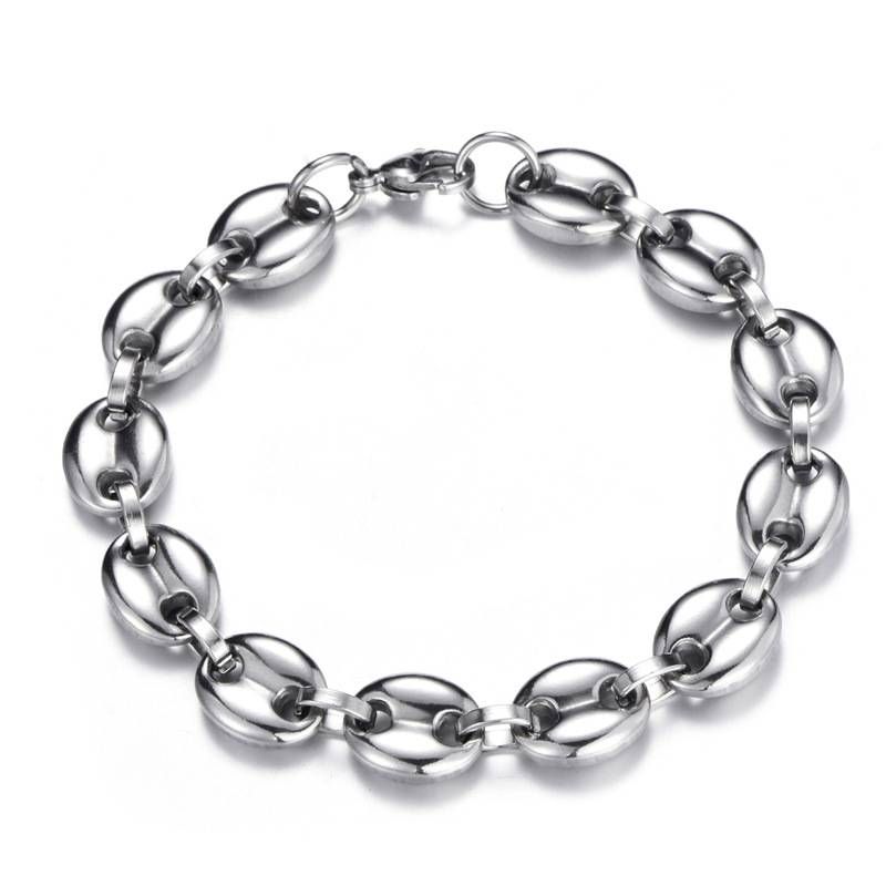 classic stainless steel classic button pig nose bracelet titanium steel jewelry coffee bean bracelet width 20cm_ipsvogv.com