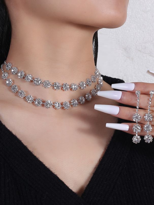 Wedding headpiece for women, bride necklace decoration set, fashionable claw chain, dazzling full diamond banquet necklace, earrings for women_ipsvogv.com