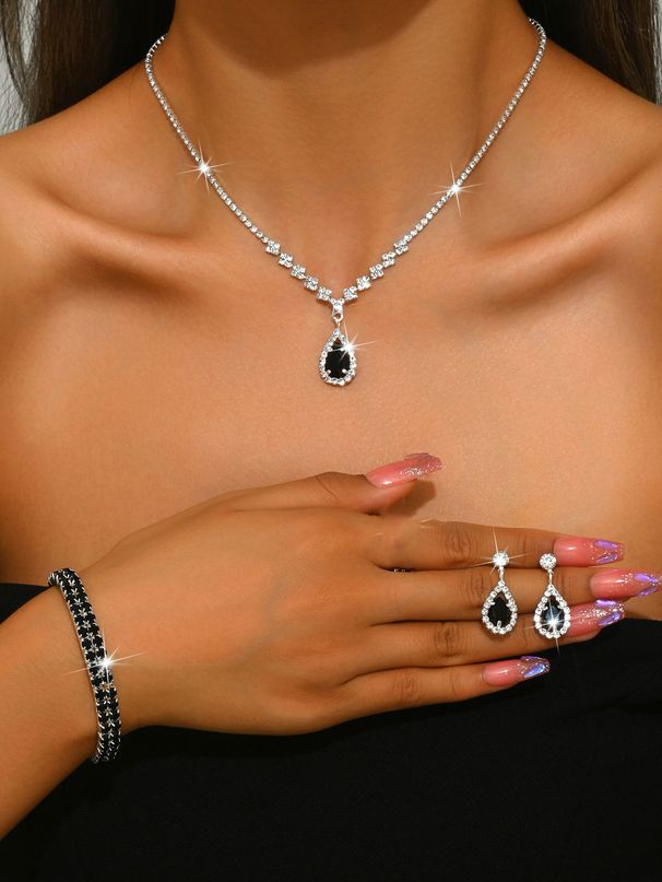 Jewelry & Accessories Necklace Bracelet Earring Ring Set Rhinestone Zircon Wedding Dress Ladies Wedding Accessories_ipsvogv.com