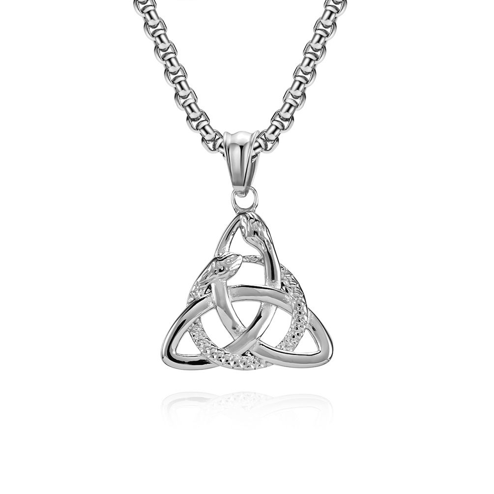 Nordic Viking triangle knot double headed snake titanium steel necklace cold neutral style eternal knot stainless steel pendant pendant_ipsvogv.com