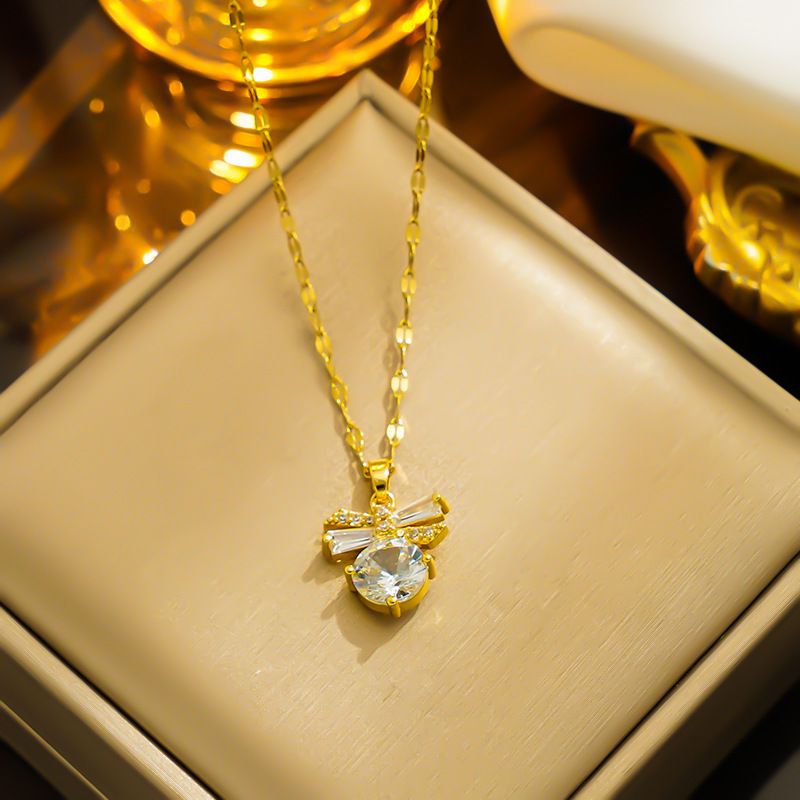 Necklace Women's Light Luxury Bowknot Zircon Small and Versatile Elegance Simple and Elegant Ins Fashion Korean New Set_ipsvogv.com