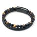 Volcanic Natural Stone Tiger Eye Beaded Bracelet For Men With Cowhide Cord And Agate Bangle Jewelry_ipsvogv.com