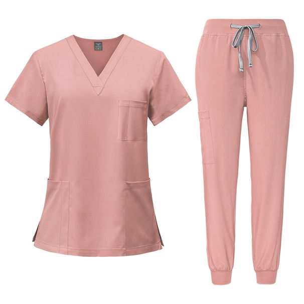Women's beauty salon work clothes operating room scrub suit hand washing clothes short-sleeved doctor elastic scrub suit_ipsvogv.com