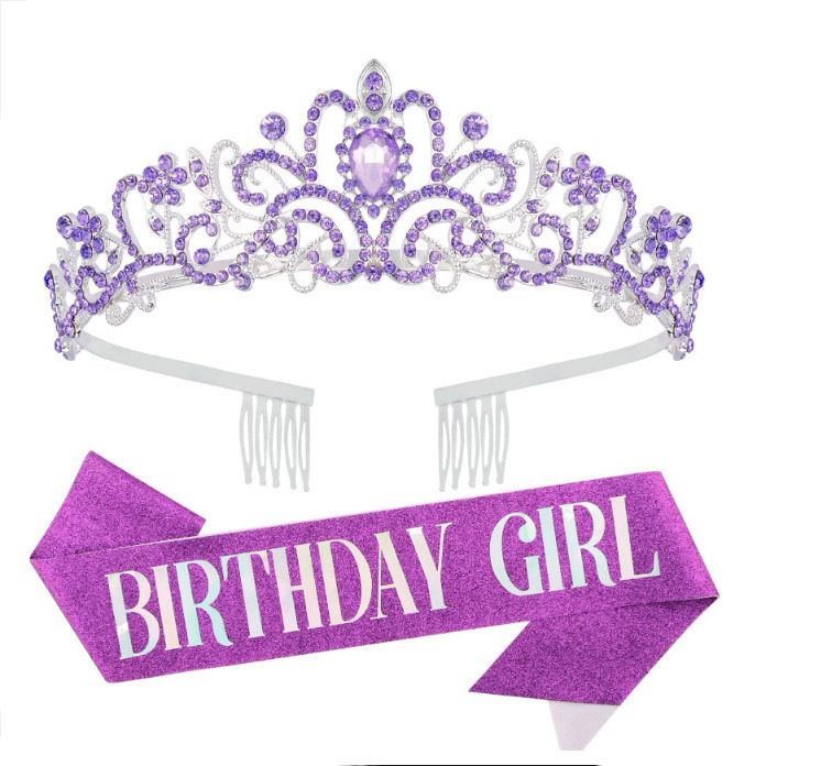 Pink Girl Etiquette Belt Rose Gold Birthday Party Decoration Props Crown Shoulder Strap Queen Ribbon Set Gift_ipsvogv.com