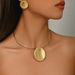 Metallic style women's geometric earring set, niche circular pendant design, collarbone chain necklace accessory_ipsvogv.com