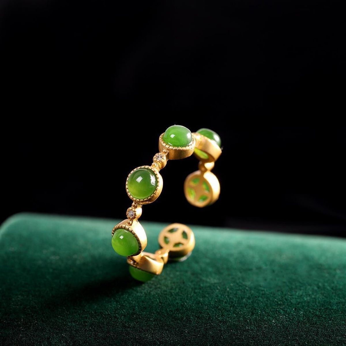 Ancient Gold Process S Simulation Hotan Jade Green Jasper Simple Opening Index Finger Ring Girl_ipsvogv.com
