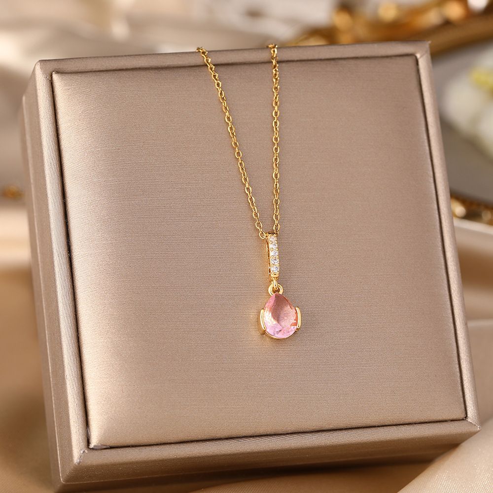New Korean Style Zircon Pendant With Titanium Steel Necklace, Women's Colorless, Stylish, And Minimalist Design, Collar_ipsvogv.com