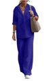 Women's clothing women's two-piece set women's lapel long-sleeved shirt spring and autumn casual solid color pants wide leg suit_ipsvogv.com