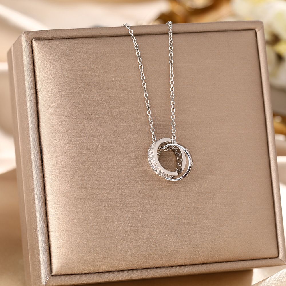 Japanese Korean Titanium Steel Necklace With Versatile Feminine Qualities, Featuring A Double Ring Buckle And Micro_ipsvogv.com