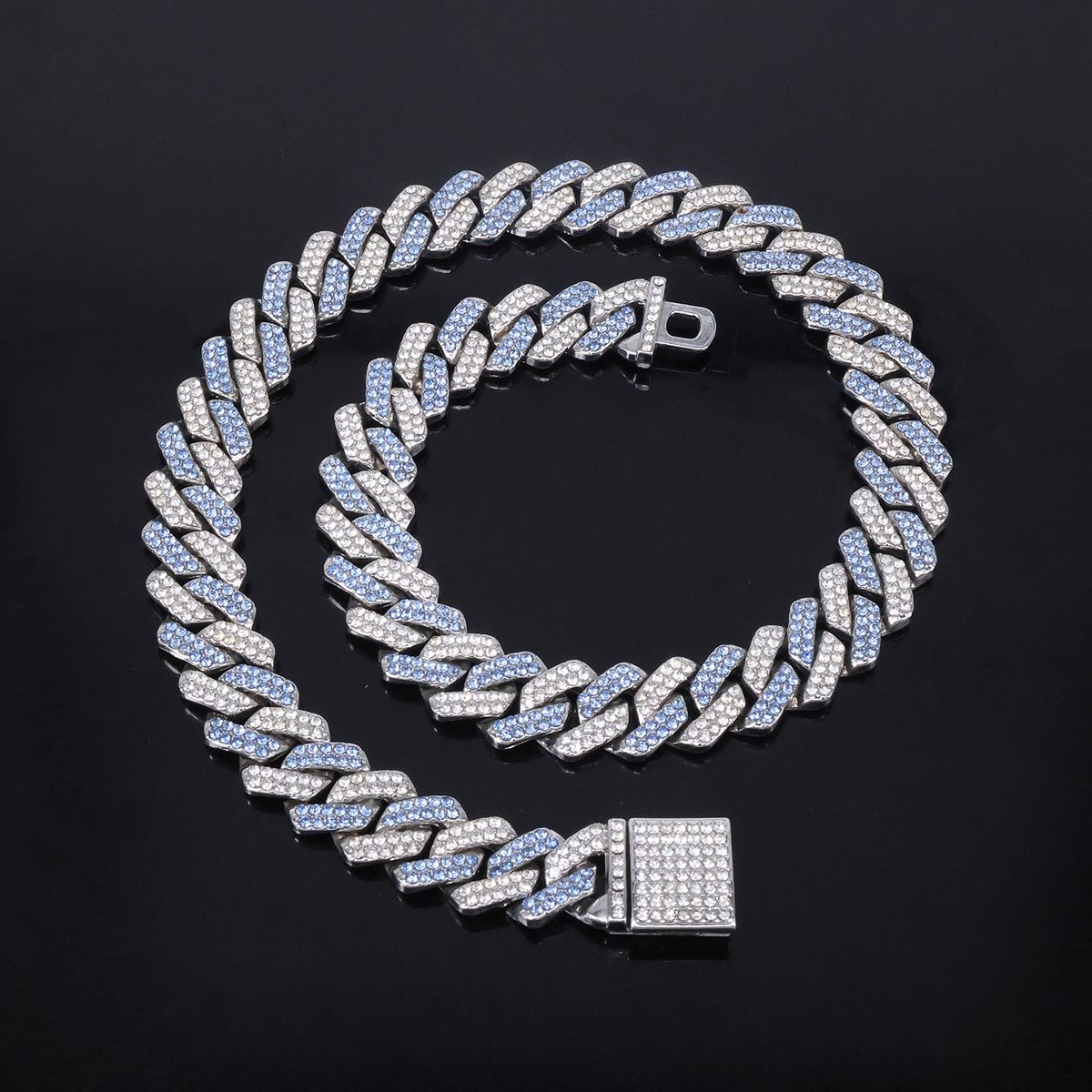 Unisex Hot Selling 14mm Diamond Pink Blue Diamond Flip Alloy Men's Necklace Encrypted Cool Hip Hop Cuban Necklace_ipsvogv.com