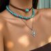 3-piece Set Of Cactus Turquoise Velvet Rope Necklace Set,Retro Niche Design Handmade Jewelry Trend_ipsvogv.com