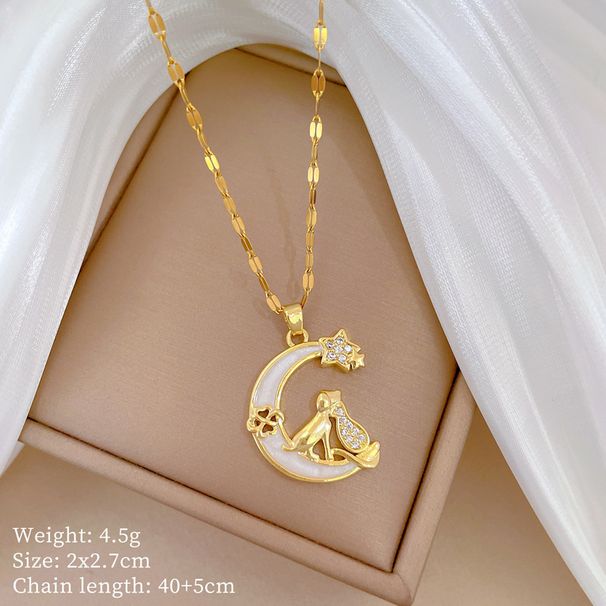 】 Moon 【 Cat Zircon Light Luxury Charm Gorgeous Full Diamond Necklace Women's Versatile Clavicle Titanium Steel Chain 【 】_ipsvogv.com