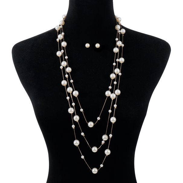 N11545 French New Light Luxury Pearl Multi layered Necklace Elegant Small Fragrance Design Earrings Neckchain_ipsvogv.com