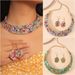 Fashion temperament full of diamond colored gravel necklace earrings set female personality exaggerated dinner accessories_ipsvogv.com