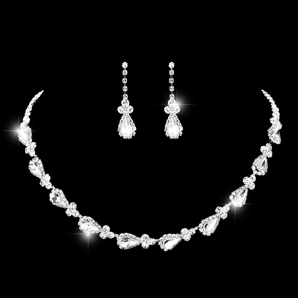 Women's Sterling Silver Jewelry Set - Sparkling Crystal Necklace, Earrings & Bracelet (3-Piece Gift Set)_ipsvogv.com