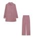 Women's Clothing long sleeved temperament commuter skin color linen solid color slit long shirt and wide leg pants set_ipsvogv.com