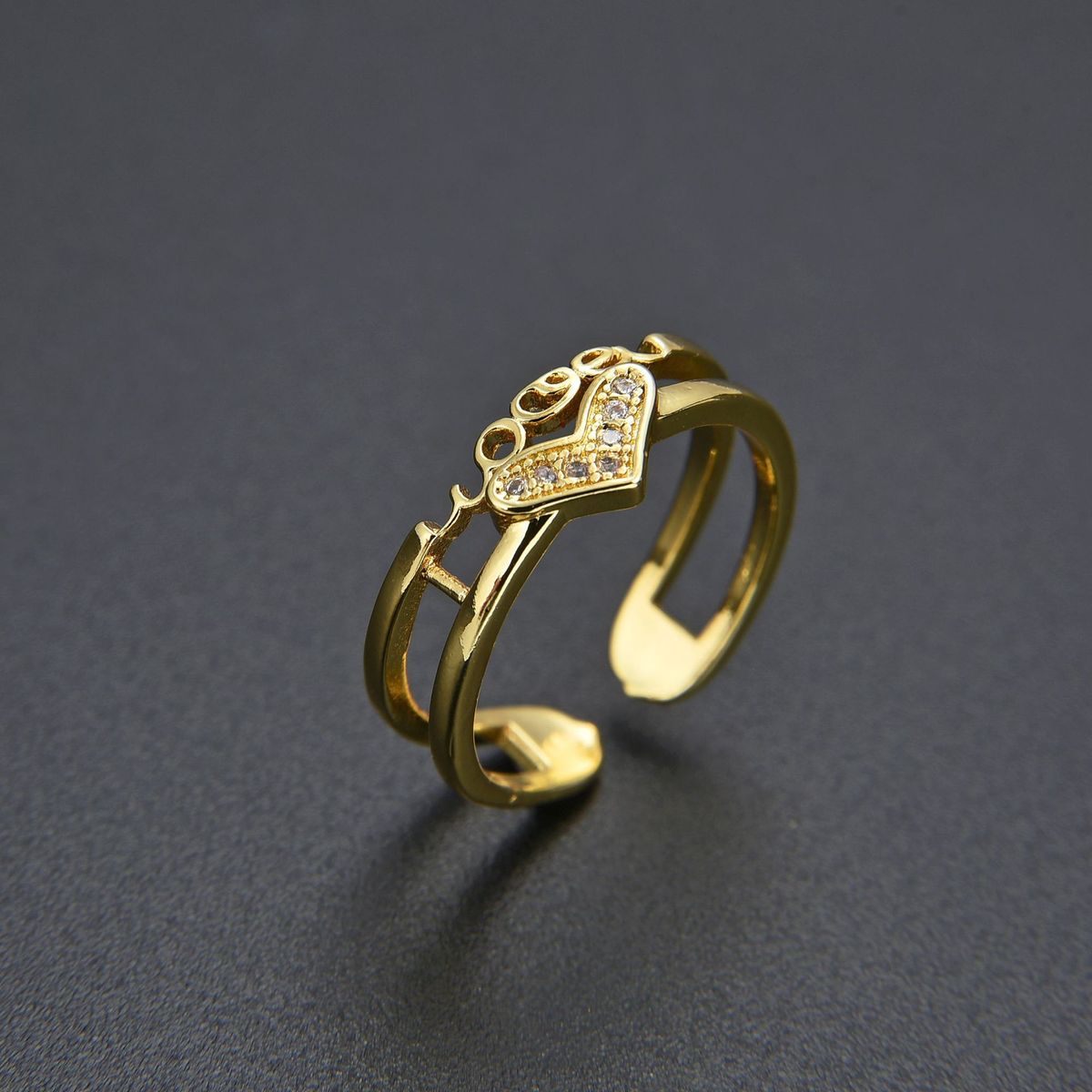 Unisex Sweet Love Love Diamond Zircon CZ Ring Female Light Luxury Style Open Adjustable Hand Jewelry_ipsvogv.com
