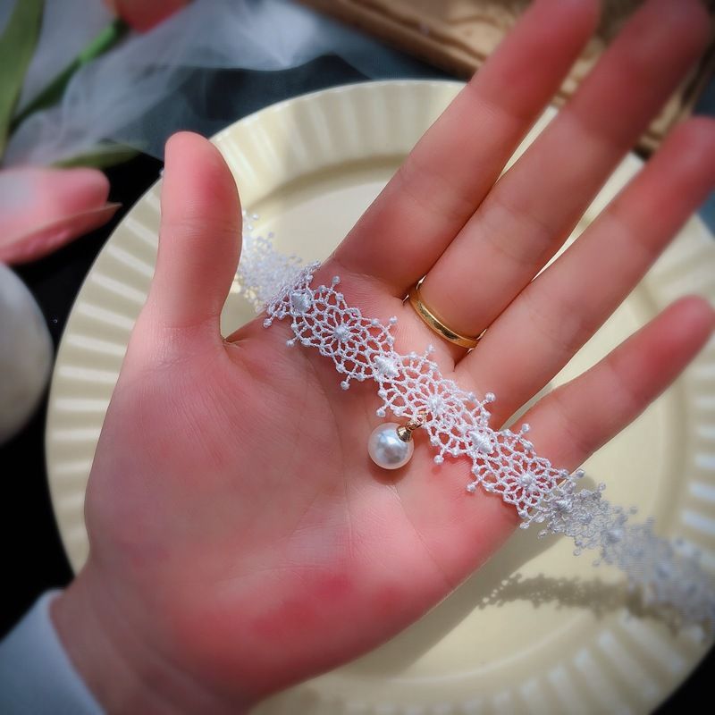 Women's Lace Pearl Choker Collarbone Necklace Fashionable Versatile Neck Chain New Arrival_ipsvogv.com