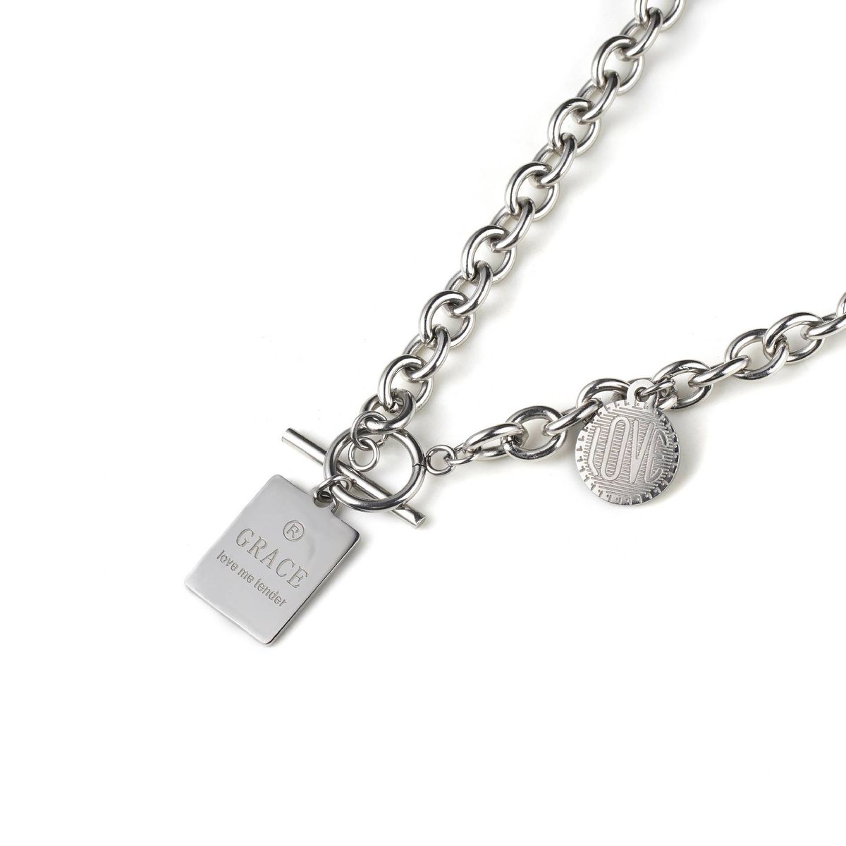 Dark Style Hip Hop Titanium Steel Round Square Brand Combination Letter Stainless Steel Short Necklace Men And Women Clavicle OT Chain_ipsvogv.com
