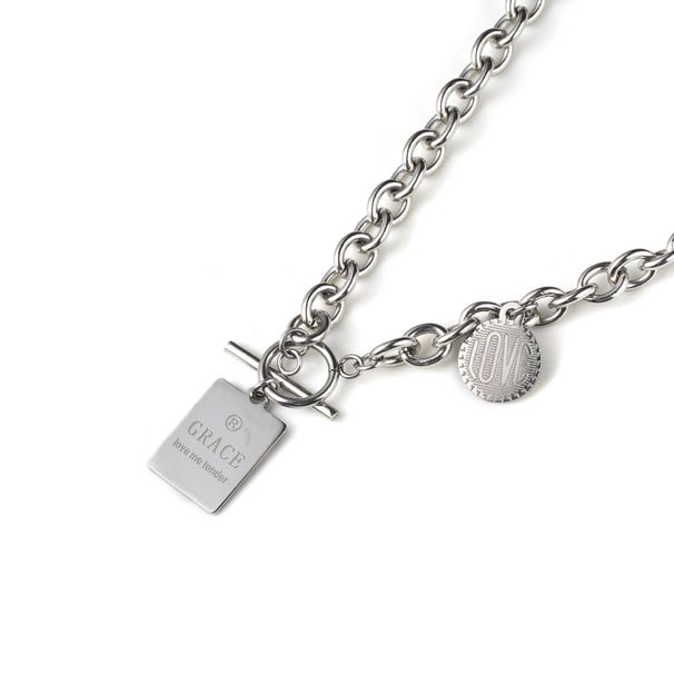 Dark Style Hip Hop Titanium Steel Round Square Brand Combination Letter Stainless Steel Short Necklace Men And Women Clavicle OT Chain_ipsvogv.com