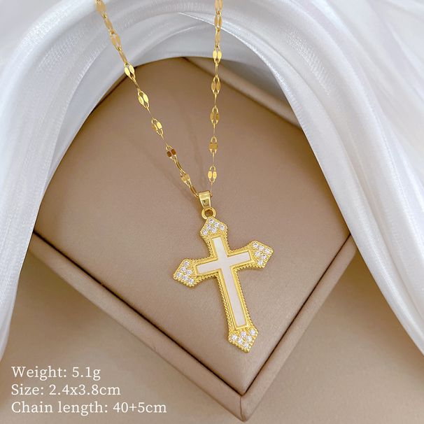 Shell 【 】 Cross Light Luxury Charm Gorgeous Full Diamond Necklace Women's Versatile Clavicle Titanium Steel Chain 【 】_ipsvogv.com