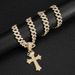 Full diamond crown cross pendant necklace, alloy diamond necklace for men and women, diamond shaped Cuban chain_ipsvogv.com