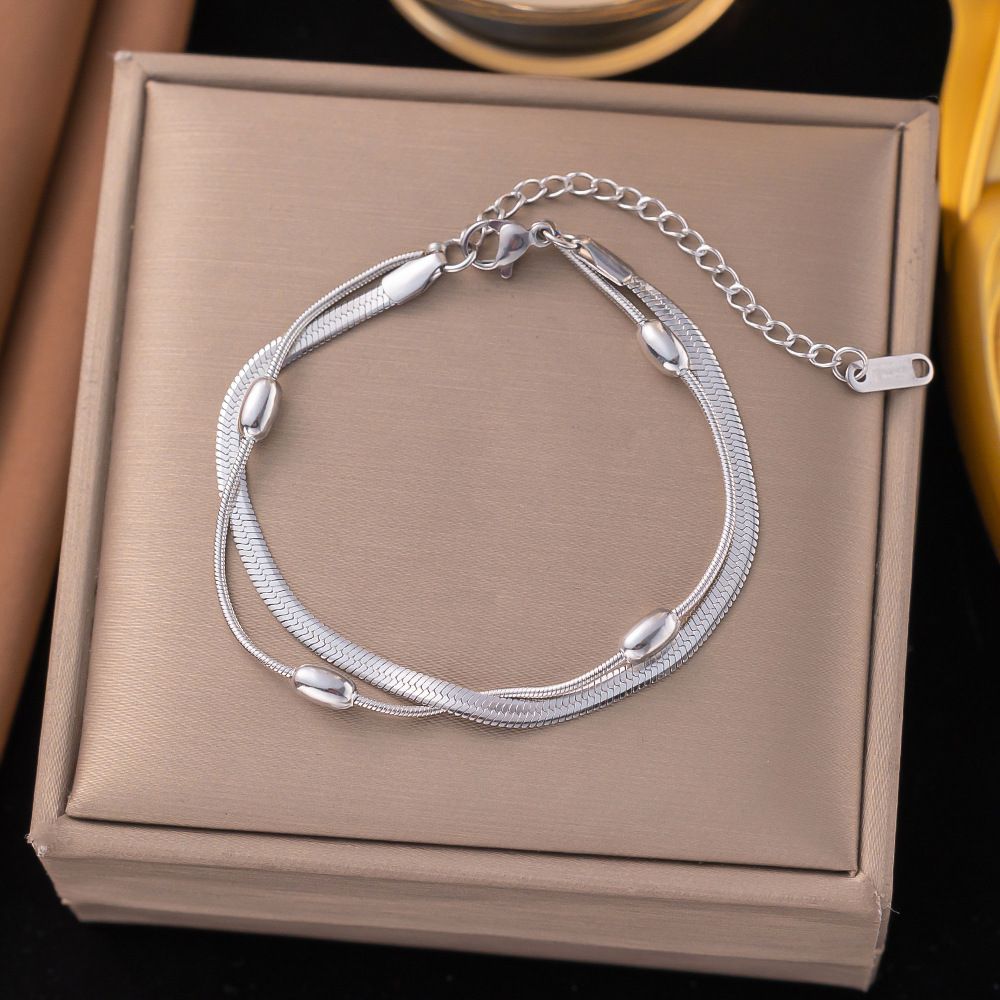 Quick Release Double-layer Foot Rice Bead Snake Bone Chain, Niche Design, Light Luxury, Versatile And Timeless In Summer_ipsvogv.com