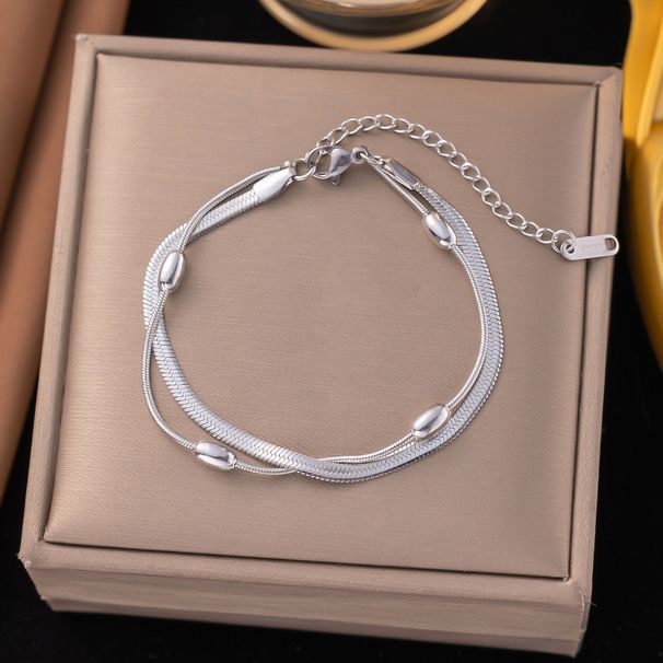Quick Release Double-layer Foot Rice Bead Snake Bone Chain, Niche Design, Light Luxury, Versatile And Timeless In Summer_ipsvogv.com