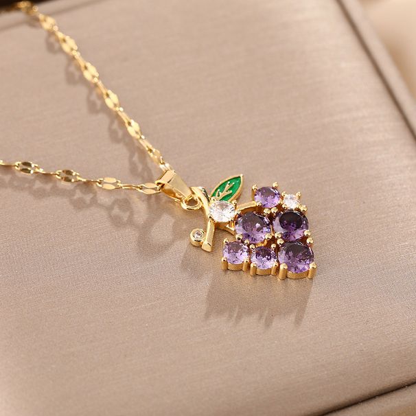 Titanium Steel Women's Midsummer Grape French Zircon Necklace, Fairy Temperament, Forest Like Feeling, Collarbone Chain_ipsvogv.com