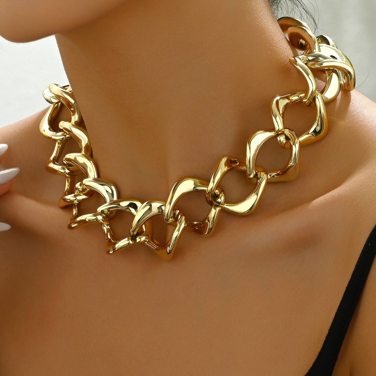 Fashion OL American hip-hop style women's collarbone chain gold-plated exaggerated long necklace versatile niche_ipsvogv.com