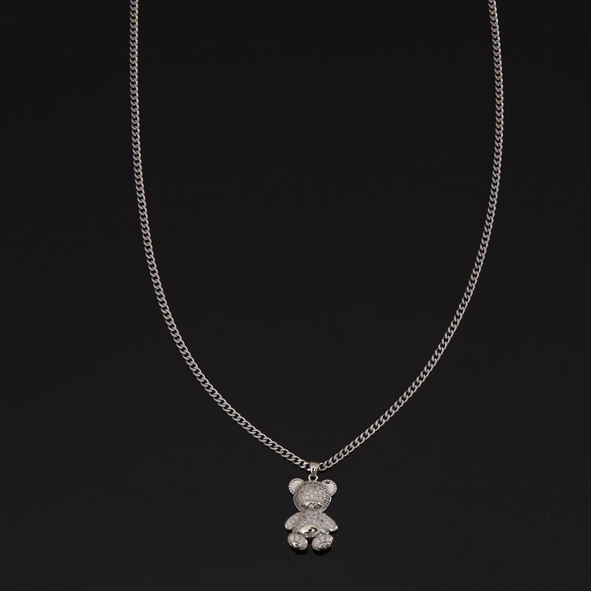 Copper Plated Real Gold Zircon Bear Men's Necklace Punk Light Luxury Titanium Steel Chain Fun Niche Design Accessories_ipsvogv.com