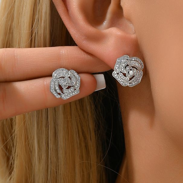 New Style Small Fresh Pastoral Style Flower Earrings Simple Inlaid Zircon Rose Earrings Temperament Earrings_ipsvogv.com