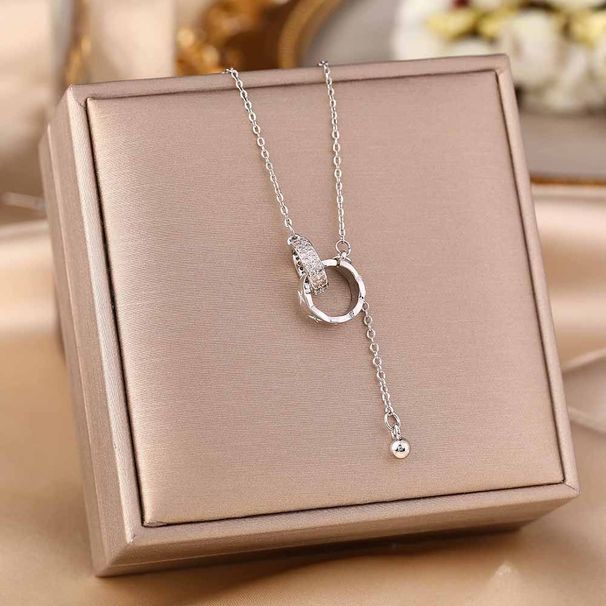 Korean Version Ins Style Interlocking Tassel Double Ring Titanium Steel Necklace For Women, Niche, Light Luxury Design,_ipsvogv.com