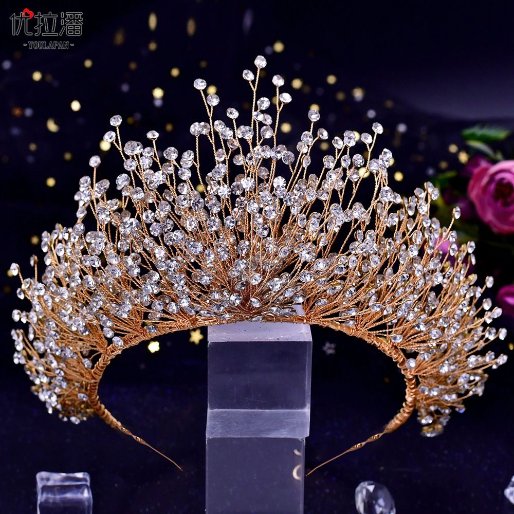 Youlapan Luxury Bridal Headwear Crown AB Colorful Diamond Necklace Earrings Three Piece Set Hair Accessories HP193_ipsvogv.com