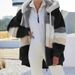 Women's Clothing autumn and winter warm plush patchwork zipper pocket hooded loose coat _ipsvogv.com