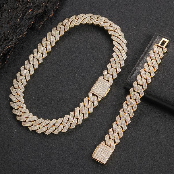 Men's Jewelry Set Fashion Men's Bracelet Flip Buckle Three Row Zircon Diamond Cuban Chain Thick Hip Hop Necklace_ipsvogv.com